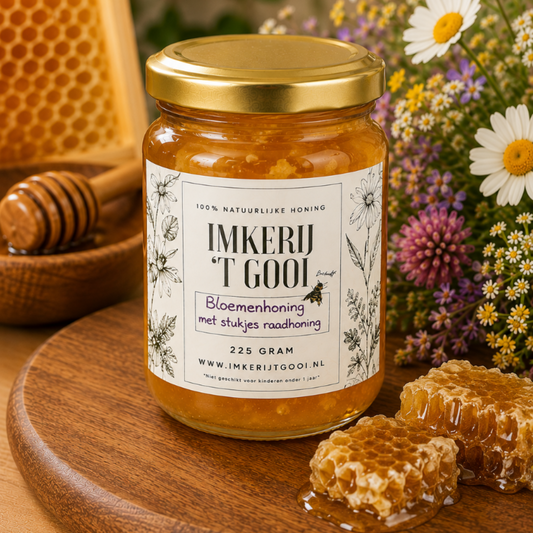 Bloemenhoning met honingraat – 450 gram – 100% puur & koud geslingerd